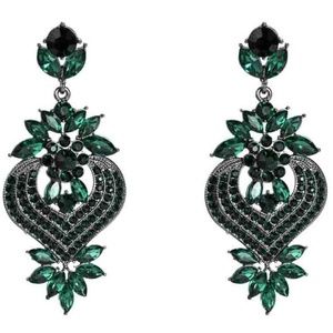 Flower Dangle Rhinestone Flower Earrings Green
